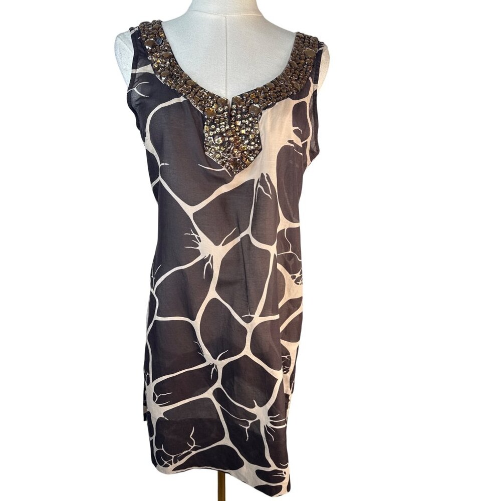 ZARA Sleeveless Small Beaded Scoop Neck Shift Dress Cotton & Silk Blend